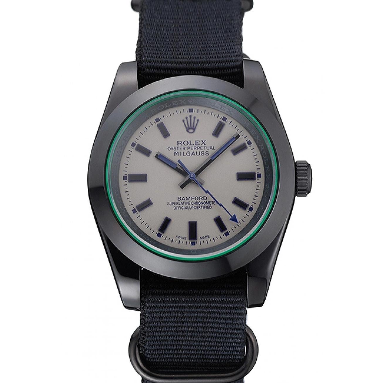 Aaa fake watches 622000 Bamford Strap Nylon Milgauss Rolex Black 0629